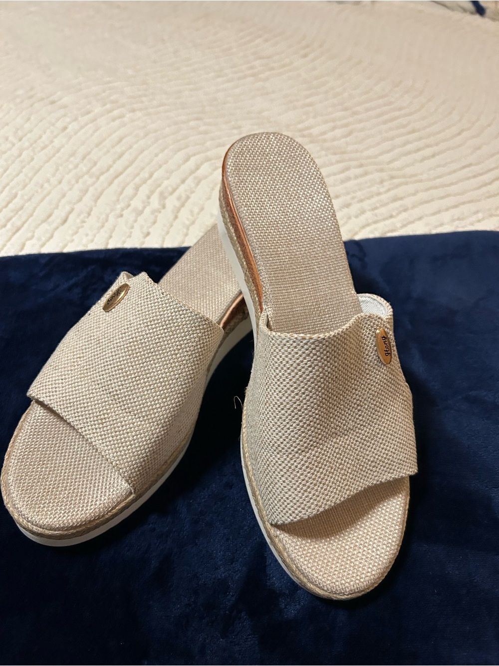 Woven Slide Sandals in Beige - Women's Comfortable Summer Mule